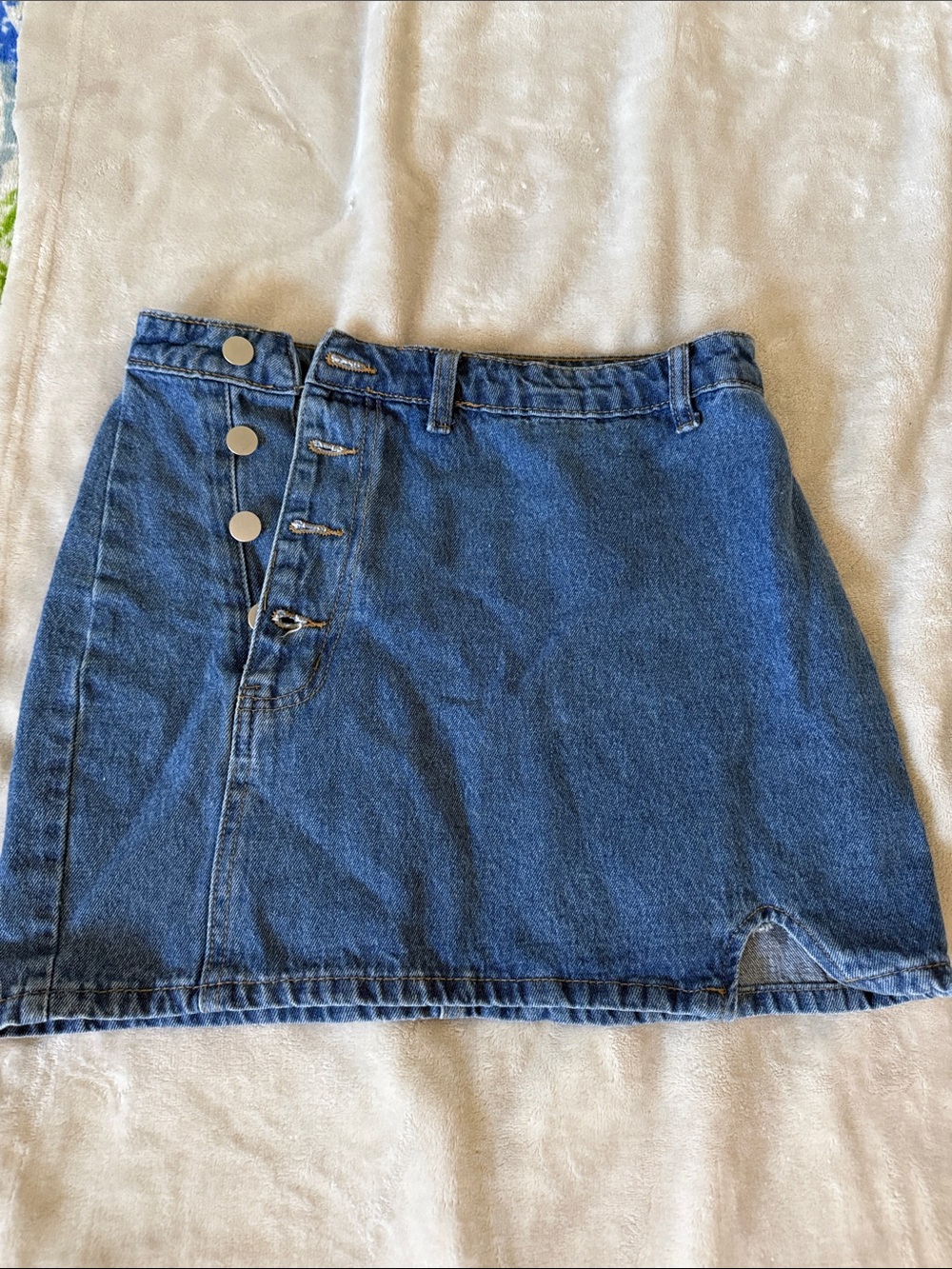 SHEIN Blue Denim Mini Skirt with Side Buttons